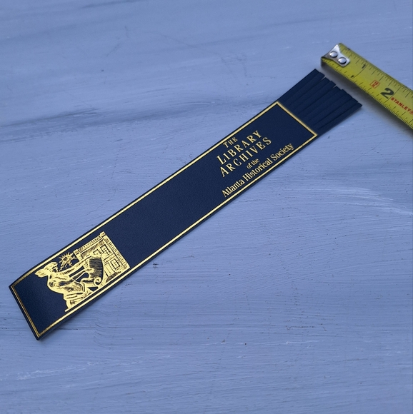 Genuine Leather Bookmark Gold Embossed Library Archive Fringed Blue - Picture 15 of 16